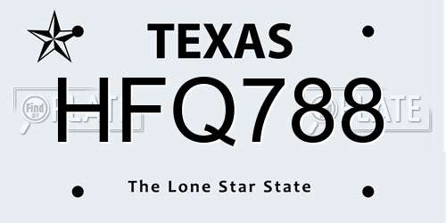 HFQ788 Texas License Plate