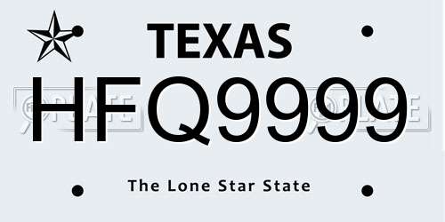 HFQ9999 Texas License Plate