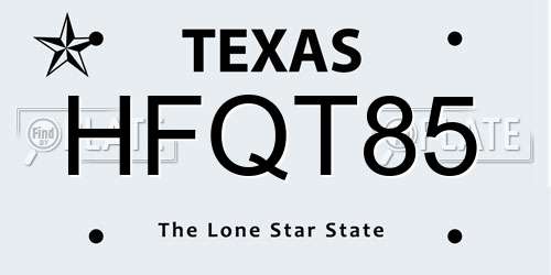 HFQT85 Texas License Plate