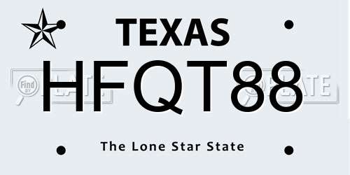 HFQT88 Texas License Plate