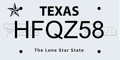 HFQZ58 Texas License Plate