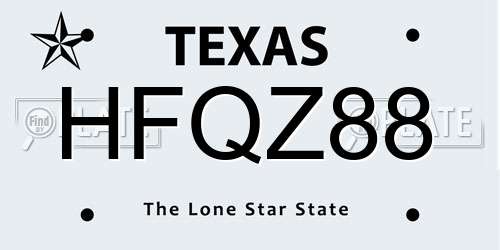 HFQZ88 Texas License Plate