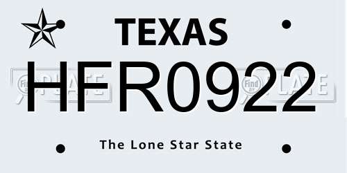 HFR0922 Texas License Plate