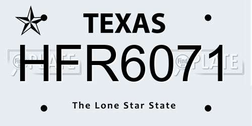 HFR6071 Texas License Plate