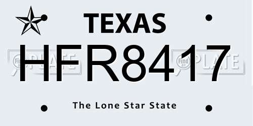 HFR8417 Texas License Plate