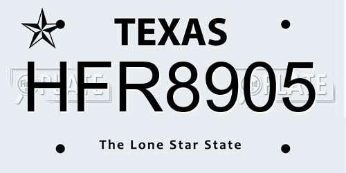 HFR8905 Texas License Plate