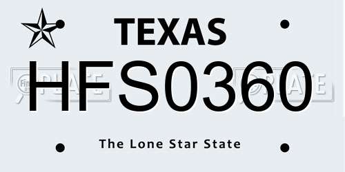 HFS0360 Texas License Plate