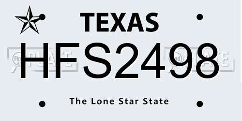 HFS2498 Texas License Plate