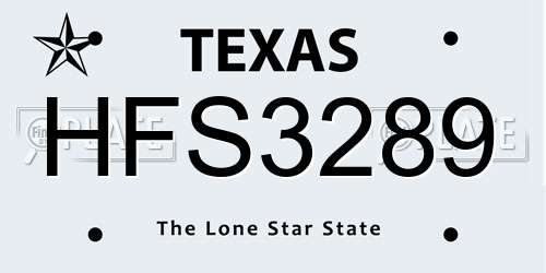 HFS3289 Texas License Plate