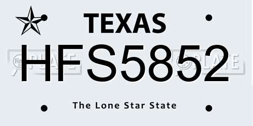 HFS5852 Texas License Plate