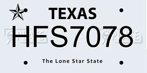 HFS7078 Texas License Plate