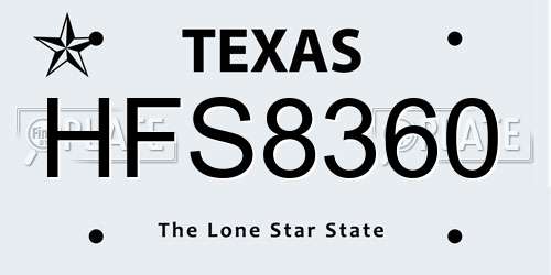 HFS8360 Texas License Plate