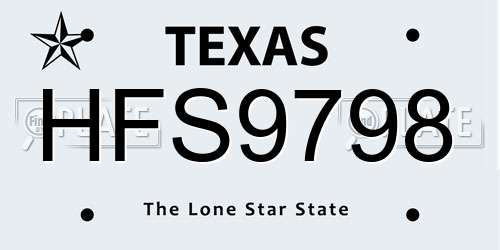 HFS9798 Texas License Plate