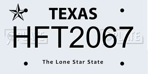 HFT2067 Texas License Plate