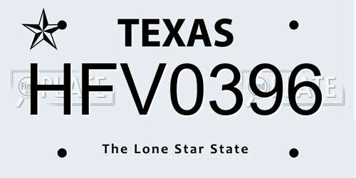 HFV0396 Texas License Plate
