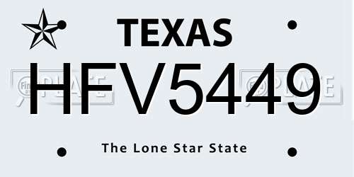 HFV5449 Texas License Plate