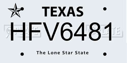 HFV6481 Texas License Plate