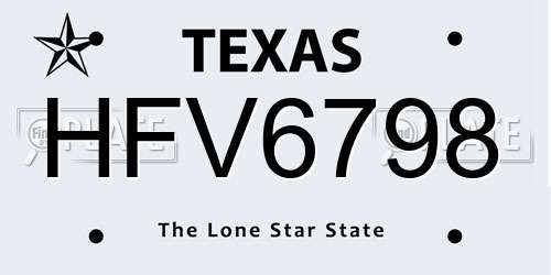 HFV6798 Texas License Plate