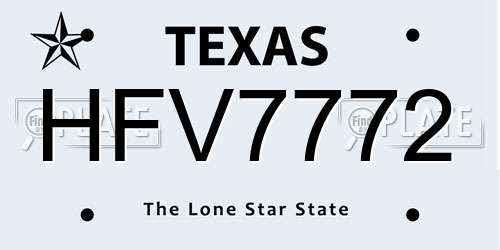 HFV7772 Texas License Plate