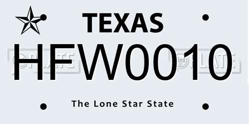HFW0010 Texas License Plate