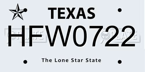 HFW0722 Texas License Plate