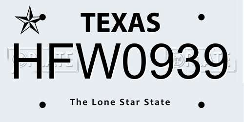 HFW0939 Texas License Plate