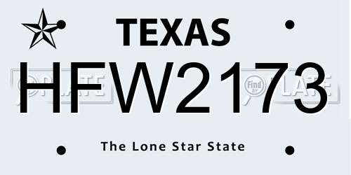 HFW2173 Texas License Plate