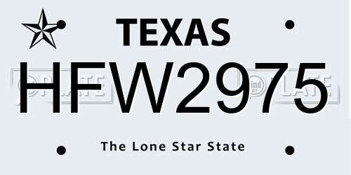 HFW2975 Texas License Plate