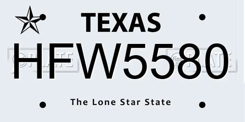 HFW5580 Texas License Plate