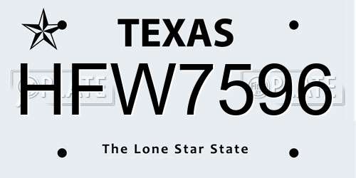 HFW7596 Texas License Plate