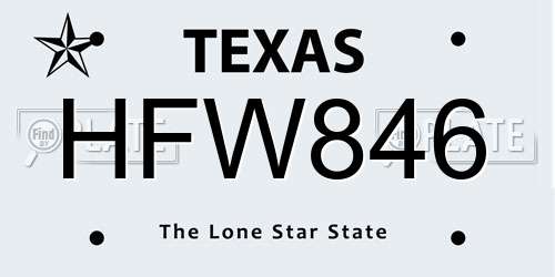 HFW846 Texas License Plate