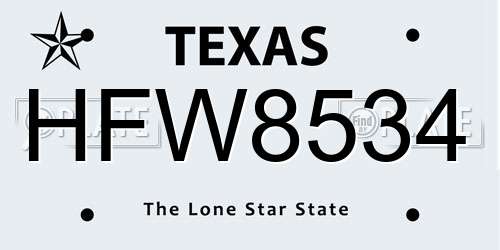 HFW8534 Texas License Plate
