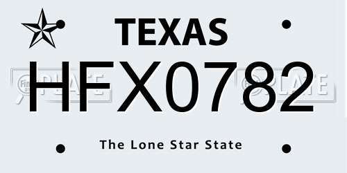 HFX0782 Texas License Plate