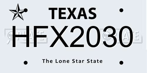 HFX2030 Texas License Plate