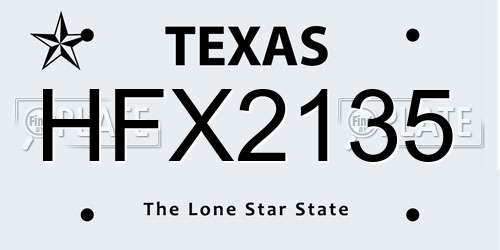 HFX2135 Texas License Plate