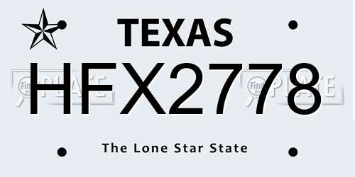 HFX2778 Texas License Plate