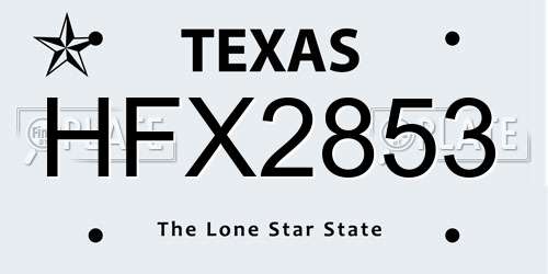 HFX2853 Texas License Plate