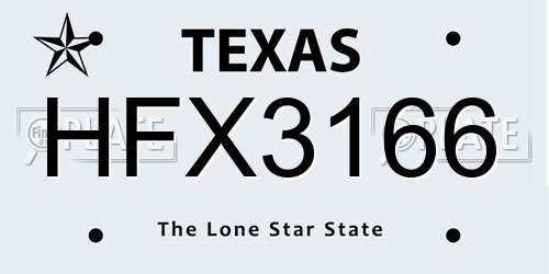 HFX3166 Texas License Plate