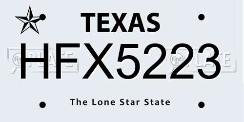 HFX5223 Texas License Plate