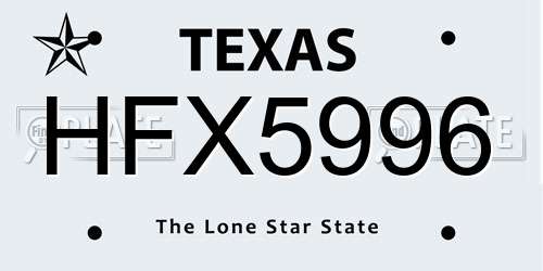 HFX5996 Texas License Plate