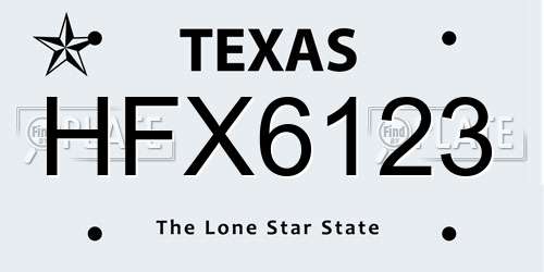 HFX6123 Texas License Plate
