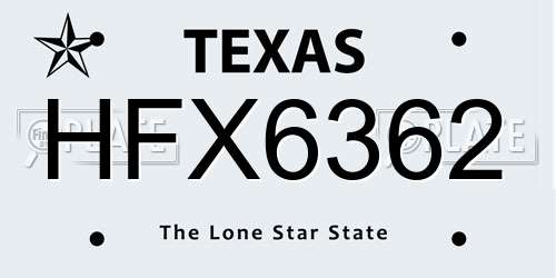 HFX6362 Texas License Plate