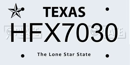 HFX7030 Texas License Plate