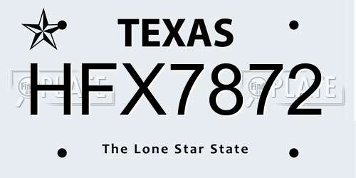 HFX7872 Texas License Plate