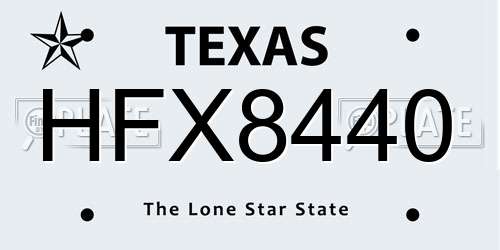 HFX8440 Texas License Plate