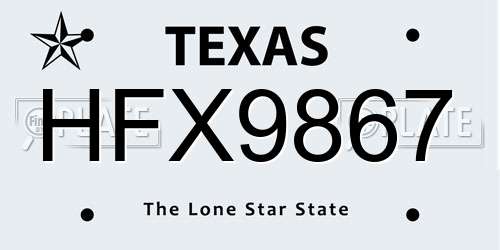 HFX9867 Texas License Plate