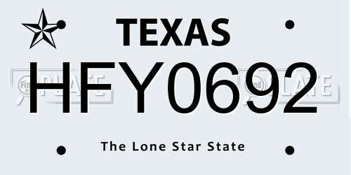 HFY0692 Texas License Plate