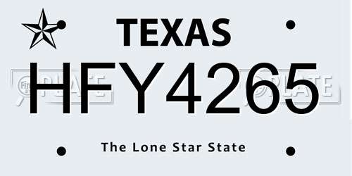 HFY4265 Texas License Plate