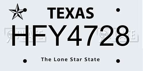 HFY4728 Texas License Plate