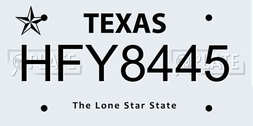 HFY8445 Texas License Plate